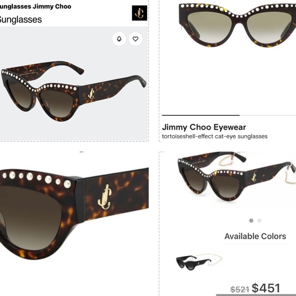 JIMMY CHOO HAVANA CAT EYE WITH FAUX PEARL DETAILING & GOLD “JC” LOGO SUNGLASSES - Picture 8 of 16